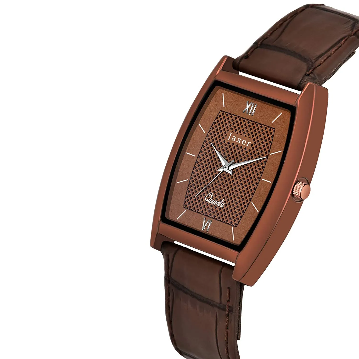 Men's Analog Watch with Brown Leather Strap and Slim Square Design - JXRM2137