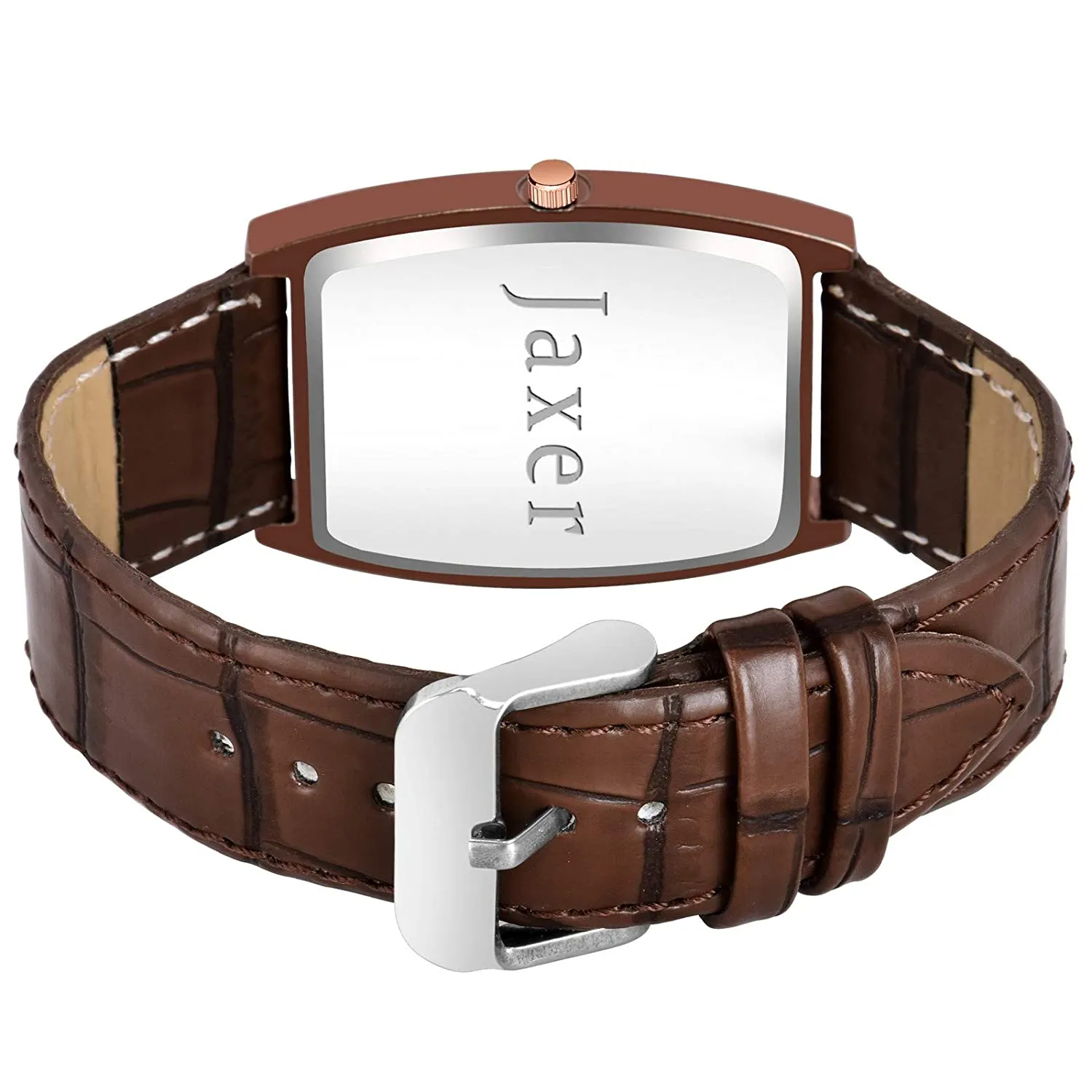 Men's Analog Watch with Brown Leather Strap and Slim Square Design - JXRM2137