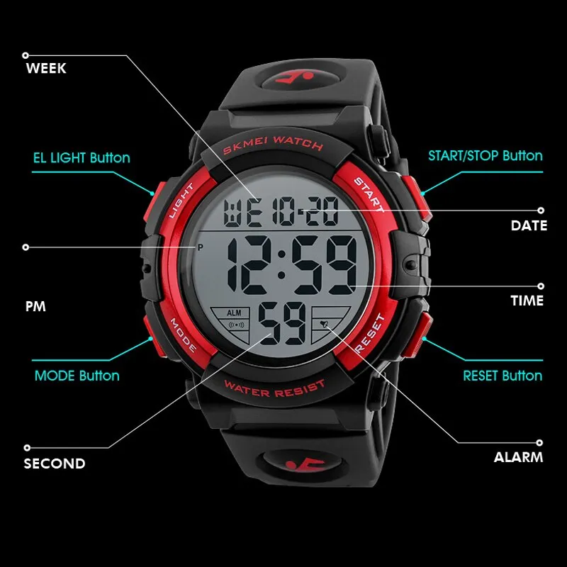 Men's Top Luxury Brand Sport Watch Electronic Digital 50M Waterproof Watches