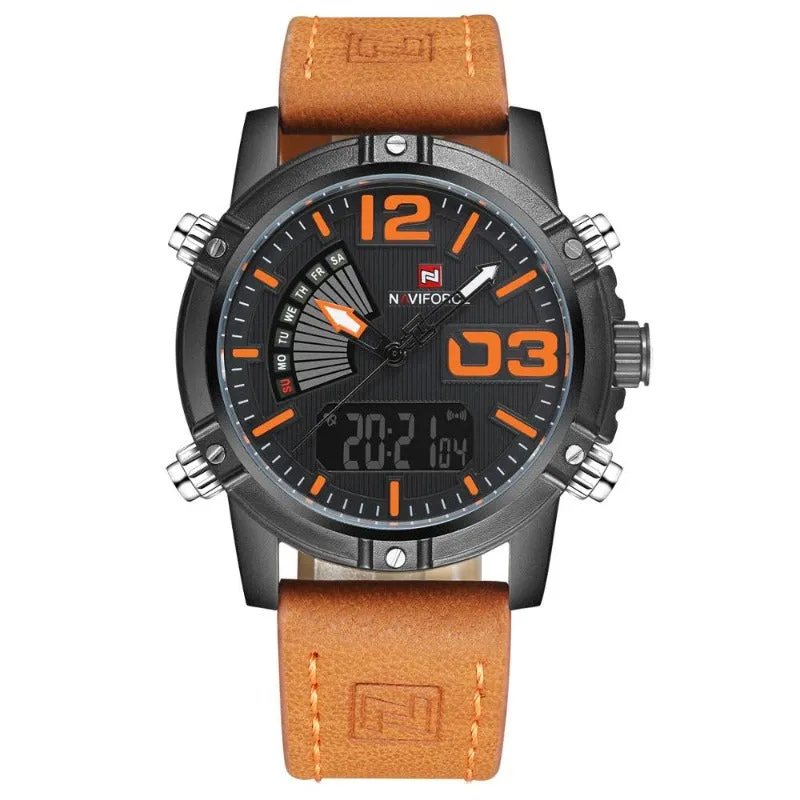 Men's Waterproof Leather Band Sport Watch