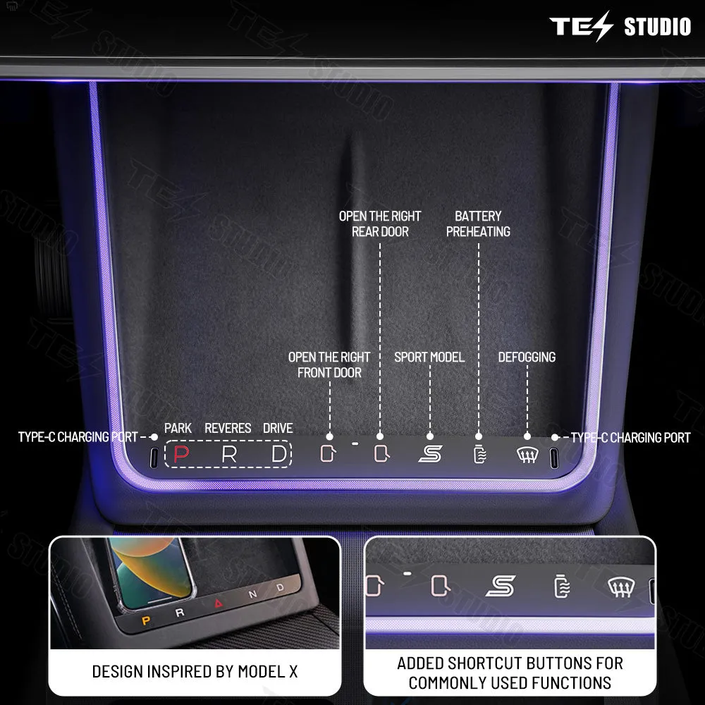 Model 3 Highland Wireless Charger With Ambient Light LED Center Console Phone Charger Tesstudio®