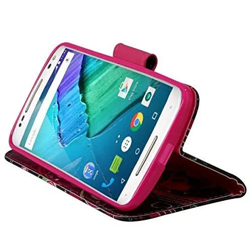 Motorola Droid Turbo 2 Case | Moto X Force Case | Kinzie Bounce Case, Wrist Strap Pu Leather Magnetic Fold[Kickstand] Wallet Case with ID & Card Slots - Heart Strings