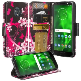 Motorola Moto G6 | Moto G6 2018 Case, Moto G6 | Moto G6 2018 Wallet Case, Wrist Strap Pu Leather Wallet Case [Kickstand] with ID & Credit Card Slots - Heart Butterflies