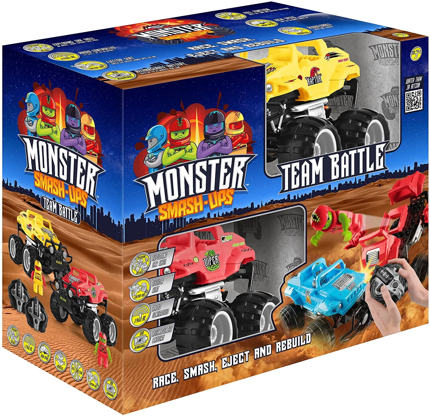 MSU Monster Smash Ups Rhino Remote Control Monster Truck With Accessories - Blue