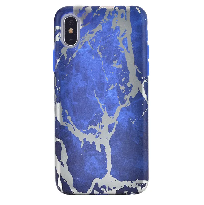 Navy Blue Marble Silver Chrome iPhone Case