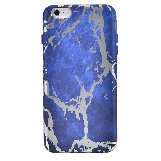 Navy Blue Marble Silver Chrome iPhone Case