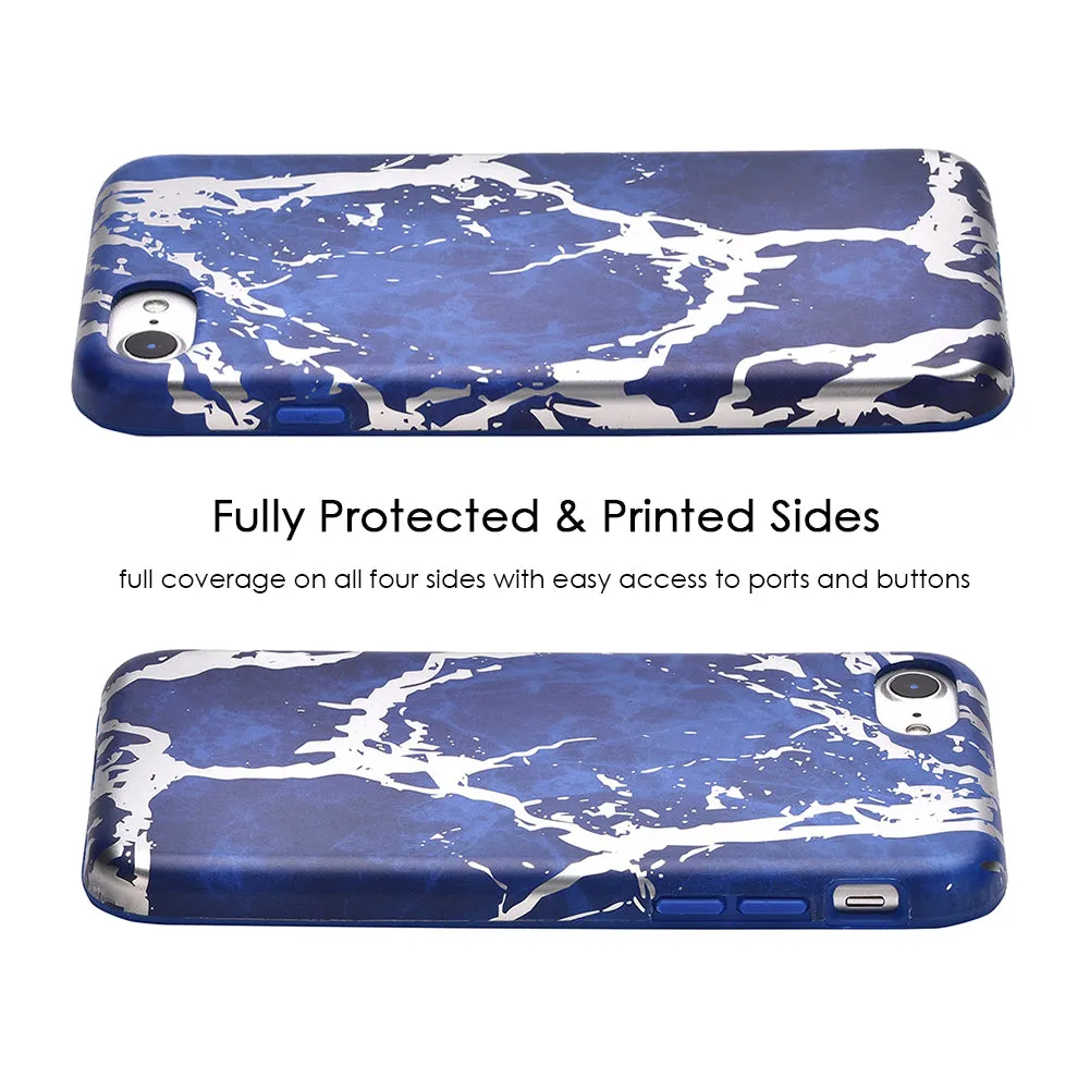 Navy Blue Marble Silver Chrome iPhone Case