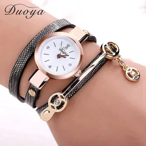 New Duoya Fashion Women Bracelet Watch Gold Quartz Gift Watch Wristwatch Women Dress Leather Casual Bracelet Watches