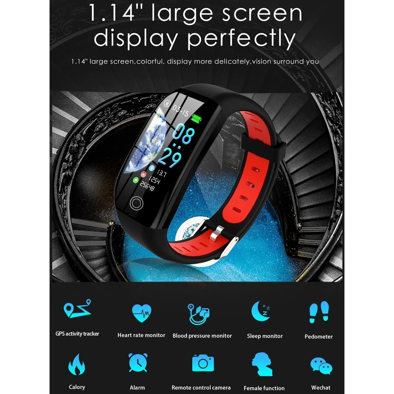 New IP68 Waterproof Fitness Bracelet Blood Pressure Monitor Sleep Tracker Pedometer Smartwatch