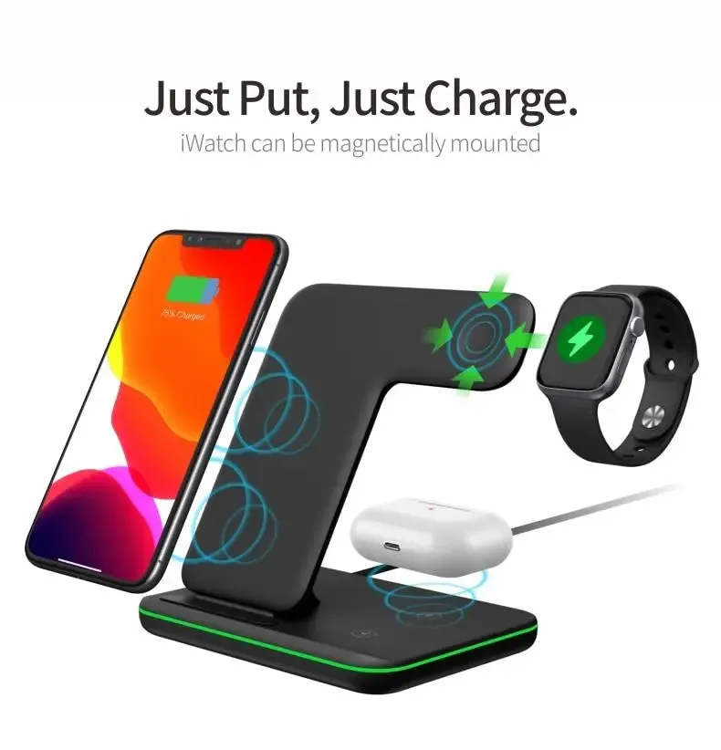 Ninja 15W 3 in 1 Fast Wireless Charging Station for Mobile Phones-Ninja 15W wireless charging station