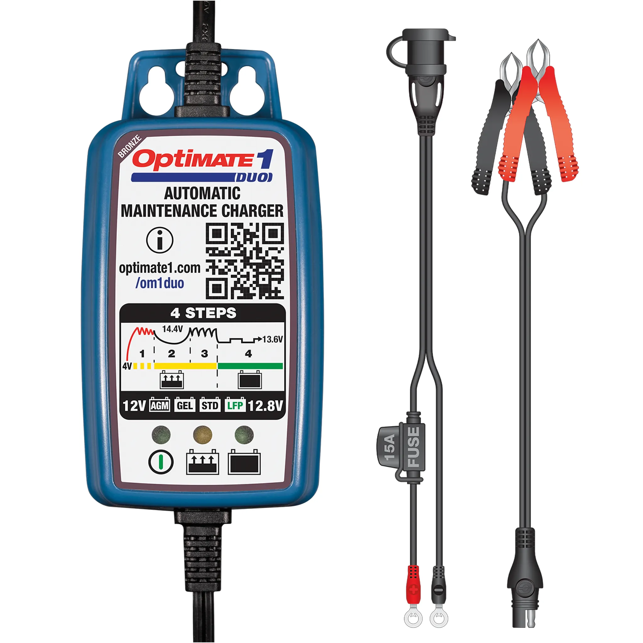 OptiMate 1 Duo 4-Step Battery Maintainer (12V/12.8V 0.6A)