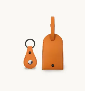 Orange Leather Luggage Tag and AirTag Gift Set