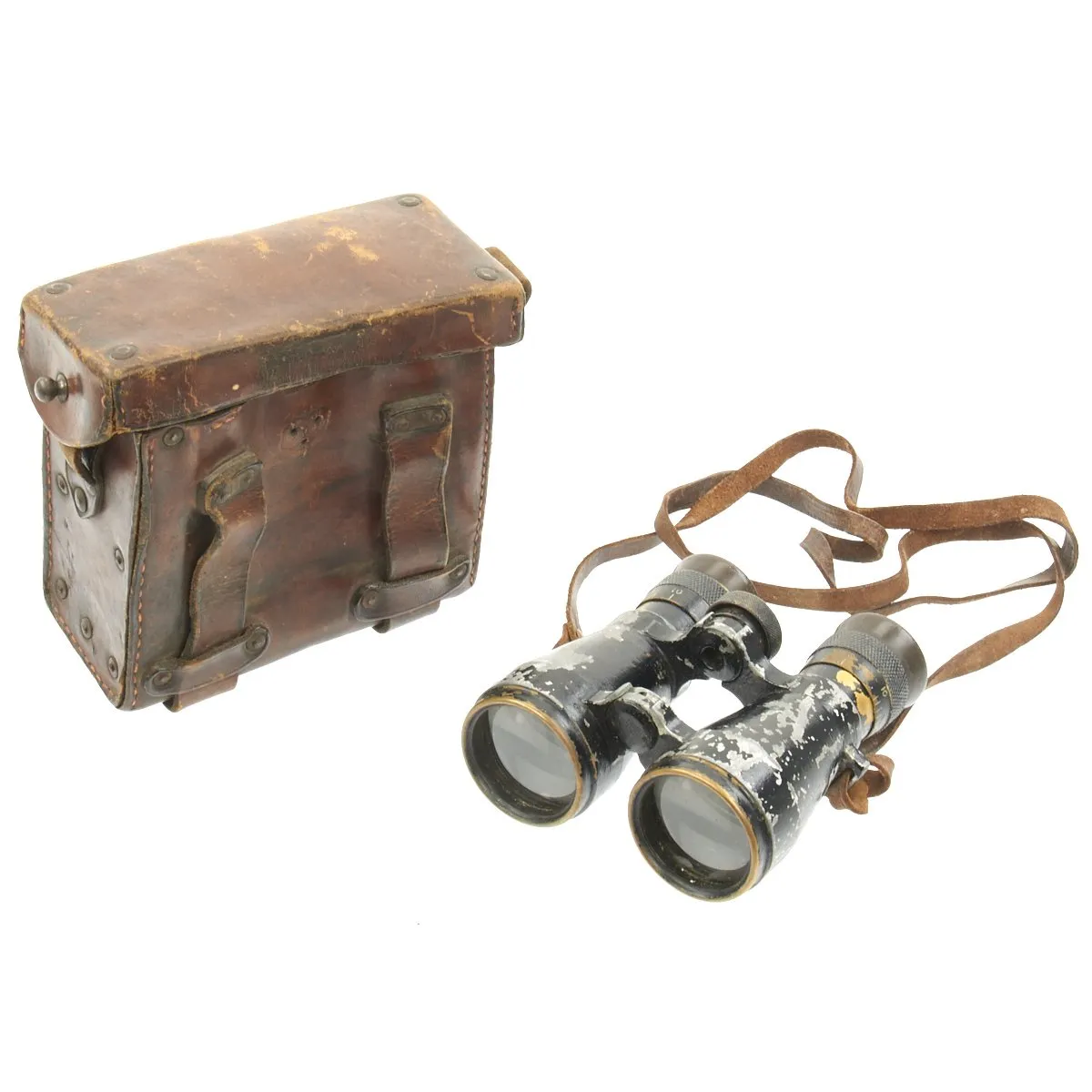 Original German WWI Frenglas 08 Binoculars by Carl Zeiss with Case by E. Leitz Wetzlar