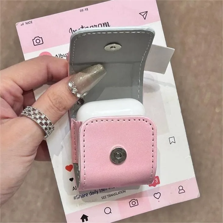 Pink Bowknot Puppy AirPods Leather Case