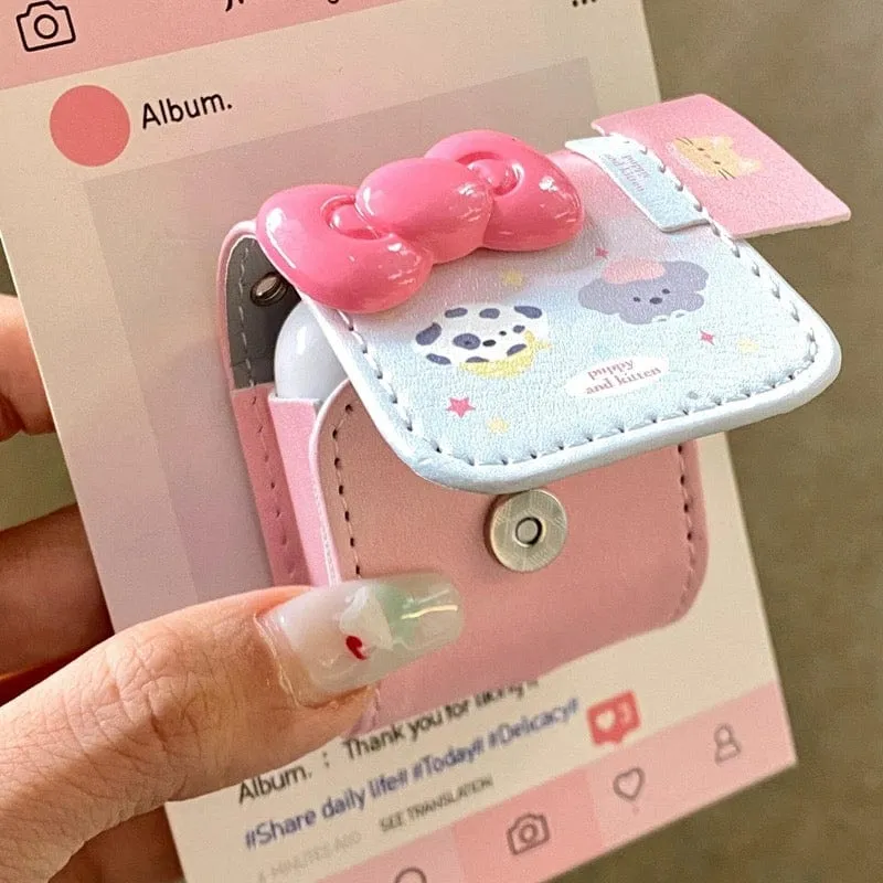 Pink Bowknot Puppy AirPods Leather Case