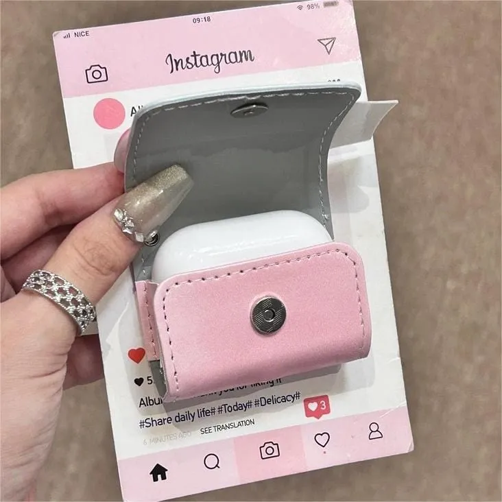 Pink Bowknot Puppy AirPods Leather Case