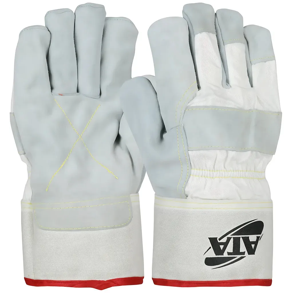 PIP MJVATA-L Split Cowhide Leather Palm Glove with Canvas Back and ATA Technology Lining - Safety Cuff