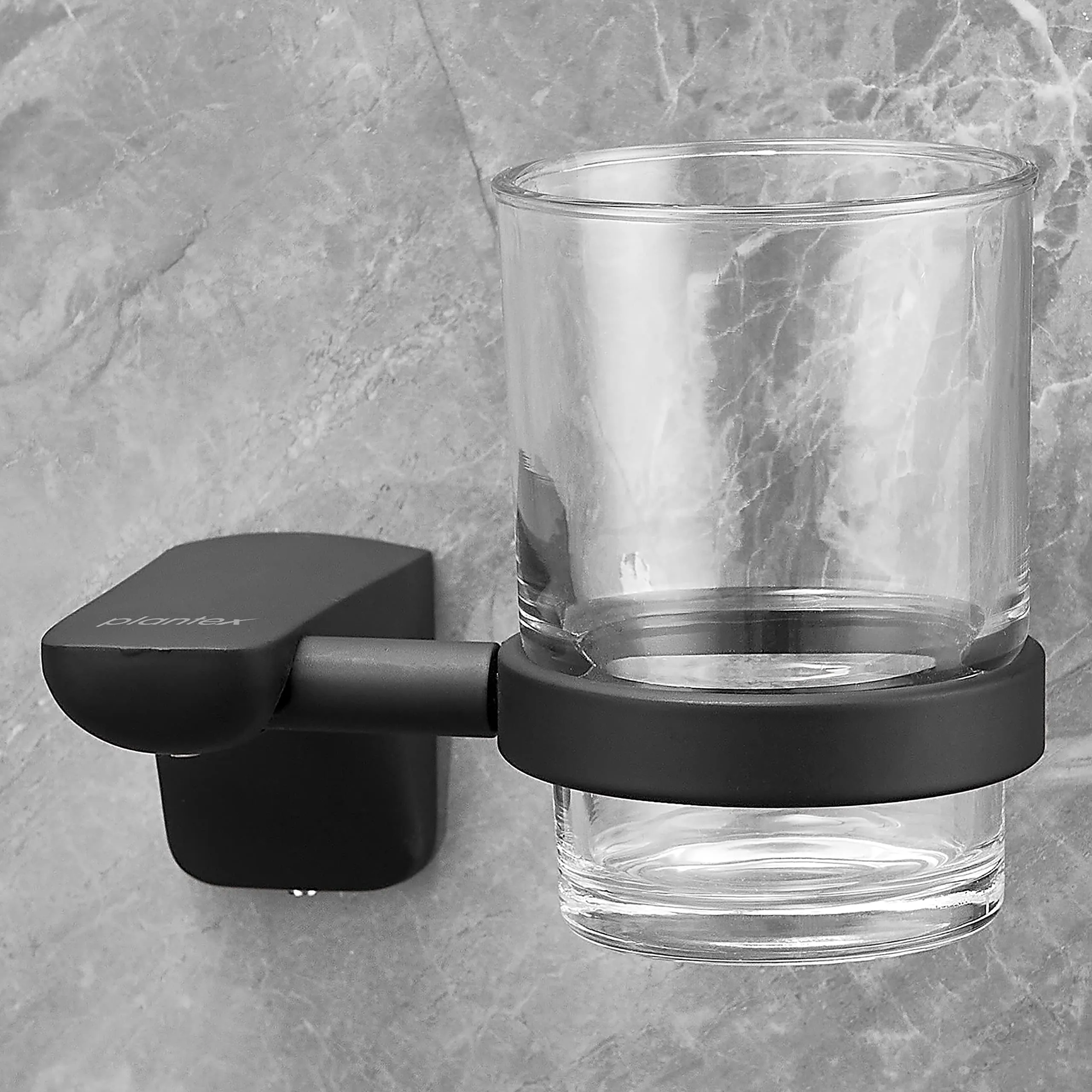 Plantex Space Aluminium Tumbler Holder/Toothbrush Holder for Bathroom/Stand for Bathroom Accessories (Black)