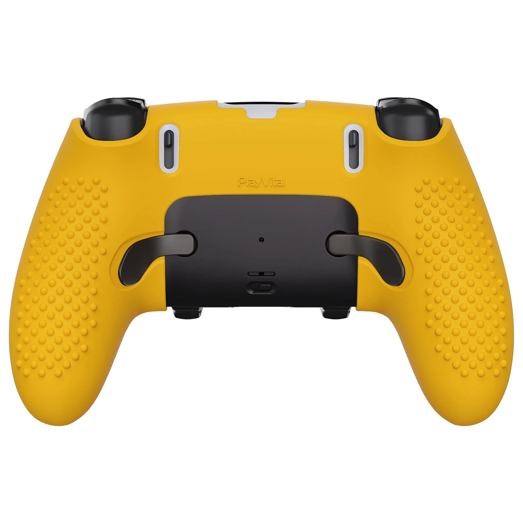 PlayVital 3D Studded Edition Anti-Slip Silicone Cover Case for ps5 Edge Controller, Soft Rubber Protector Skin for ps5 Edge Wireless Controller with 6 Thumb Grip Caps - Caution Yellow - ETPFP014