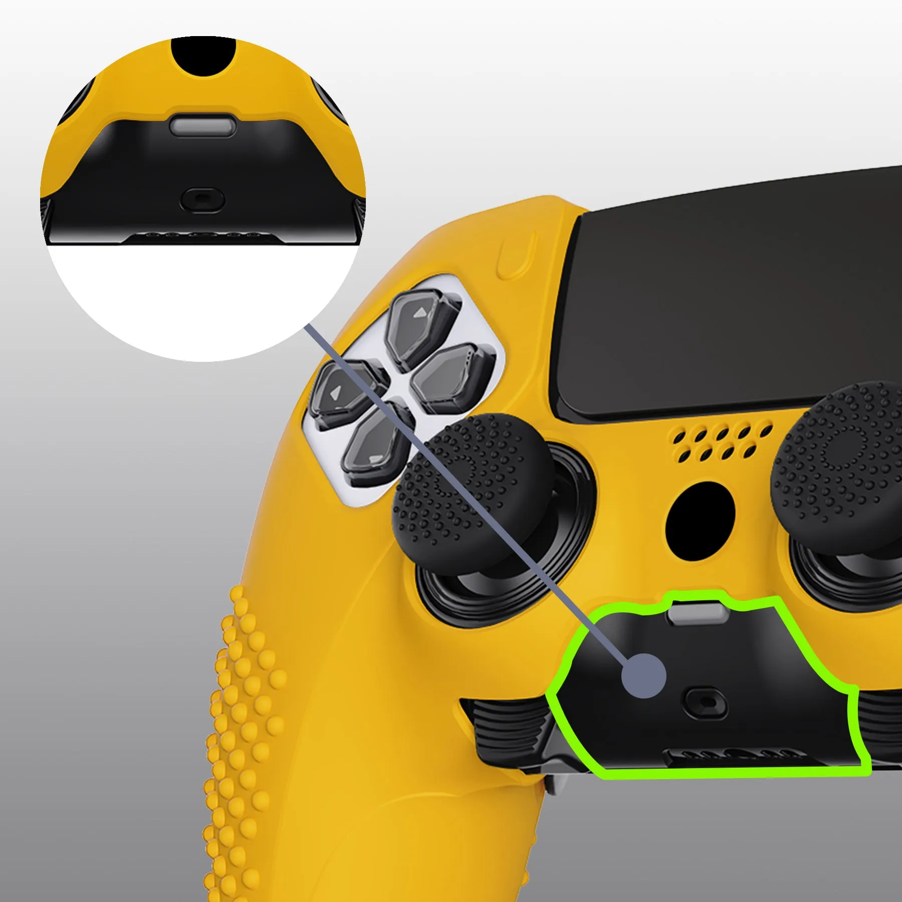 PlayVital 3D Studded Edition Anti-Slip Silicone Cover Case for ps5 Edge Controller, Soft Rubber Protector Skin for ps5 Edge Wireless Controller with 6 Thumb Grip Caps - Caution Yellow - ETPFP014