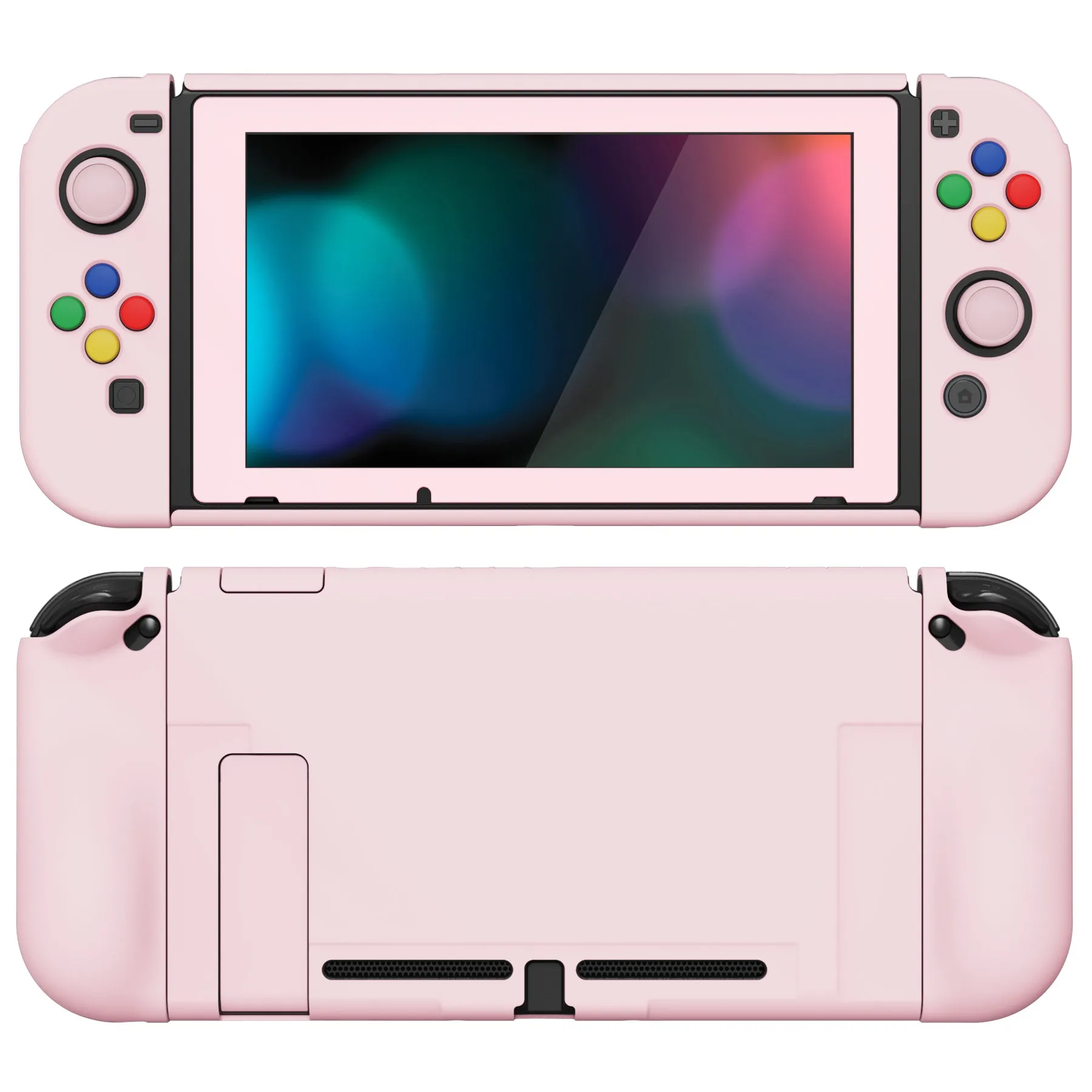 PlayVital AlterGrips Dockable Protective Case Ergonomic Grip Cover for Nintendo Switch, Interchangeable Joycon Cover w/Screen Protector & Thumb Grip Caps & Button Caps - Cherry Blossoms Pink - TNSYP3007