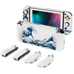 PlayVital AlterGrips Dockable Protective Case Ergonomic Grip Cover for Nintendo Switch, Interchangeable Joycon Cover w/Screen Protector & Thumb Grip Caps & Button Caps - The Great Wave off Kanagawa - TNSYT001