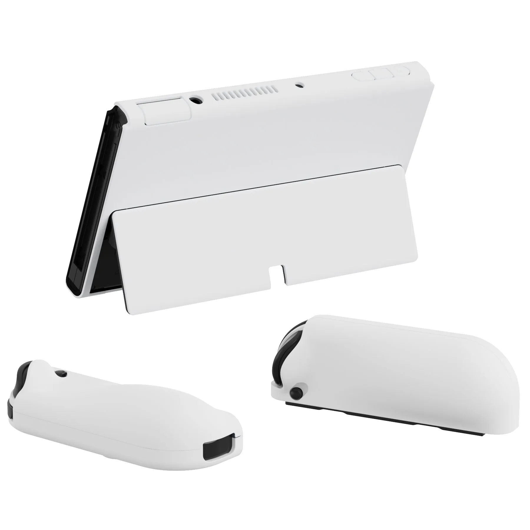 PlayVital AlterGrips Glossy Protective Slim Case for Nintendo Switch OLED, Ergonomic Grip Cover for Joycon, Dockable Hard Shell for Switch OLED w/Thumb Grip Caps & Button Caps - White - JSOYP3012