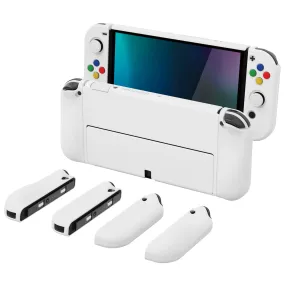 PlayVital AlterGrips Glossy Protective Slim Case for Nintendo Switch OLED, Ergonomic Grip Cover for Joycon, Dockable Hard Shell for Switch OLED w/Thumb Grip Caps & Button Caps - White - JSOYP3012