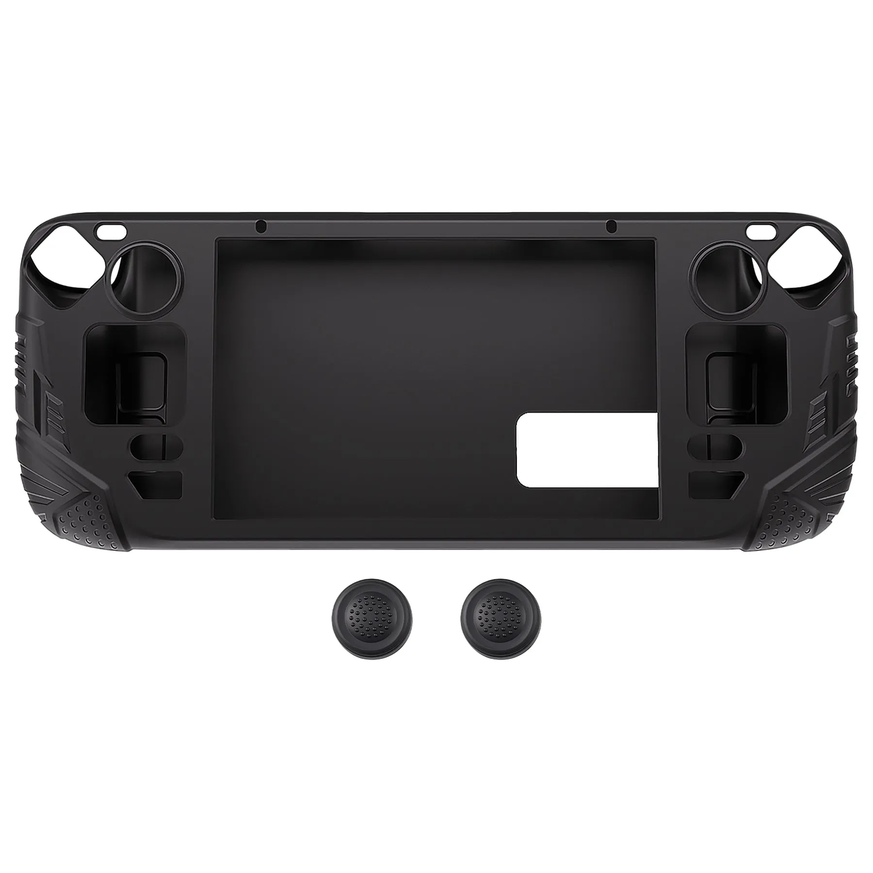 PlayVital Armor Series Protective Case for Steam Deck LCD, Soft Cover Silicone Protector for Steam Deck with Back Button Enhancement Designed & Thumb Grips Caps - Black - XFSDP001