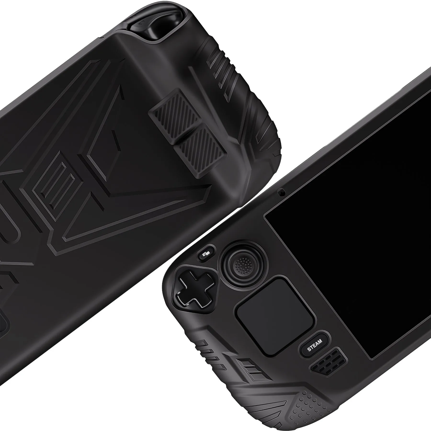 PlayVital Armor Series Protective Case for Steam Deck LCD, Soft Cover Silicone Protector for Steam Deck with Back Button Enhancement Designed & Thumb Grips Caps - Black - XFSDP001