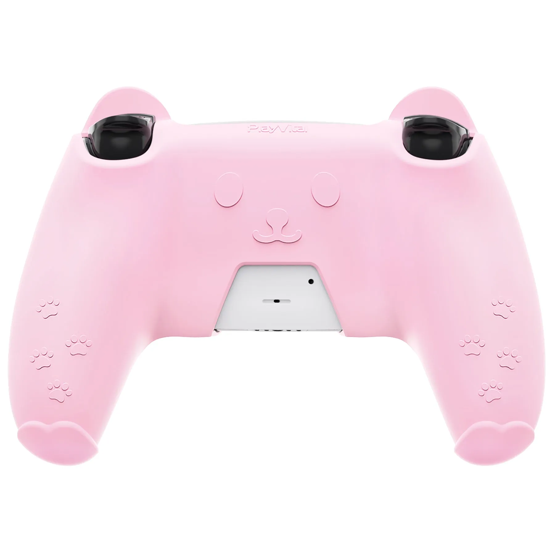 PlayVital Cute Bear Controller Silicone Case for ps5, Kawaii Controller Cover Compatible with Charging Station, Gamepad Skin Protector for ps5 with Touch Pad Sticker & Thumb Grips - Pink & Yellow - UYBPFP002