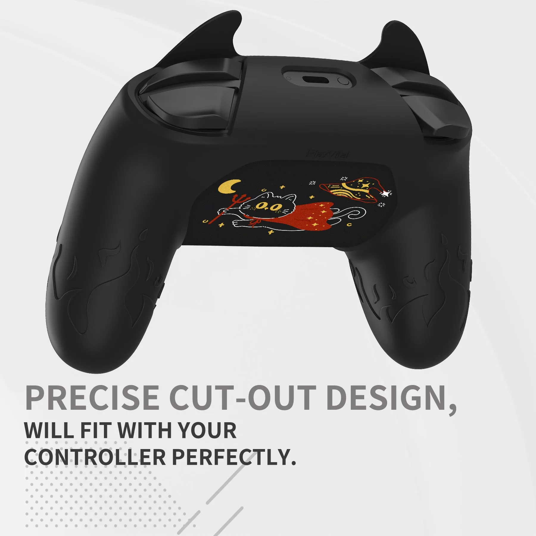 PlayVital Cute Demon Silicone Grip Cover for Nintendo Switch Pro Controller, Anti-Slip Protective Skin with Joystick Caps and Stickers Compatible with Nintendo Switch Pro - Black - AMDNPP005