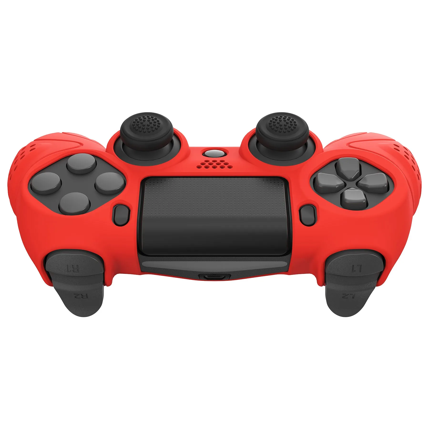 PlayVital Guardian Edition Passion Red Ergonomic Soft Anti-Slip Controller Silicone Case Cover for PS4, Rubber Protector Skins with black Joystick Caps for PS4 Slim PS4 Pro Controller - P4CC0067