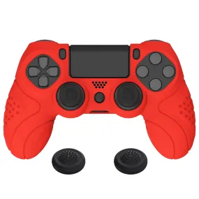 PlayVital Guardian Edition Passion Red Ergonomic Soft Anti-Slip Controller Silicone Case Cover for PS4, Rubber Protector Skins with black Joystick Caps for PS4 Slim PS4 Pro Controller - P4CC0067