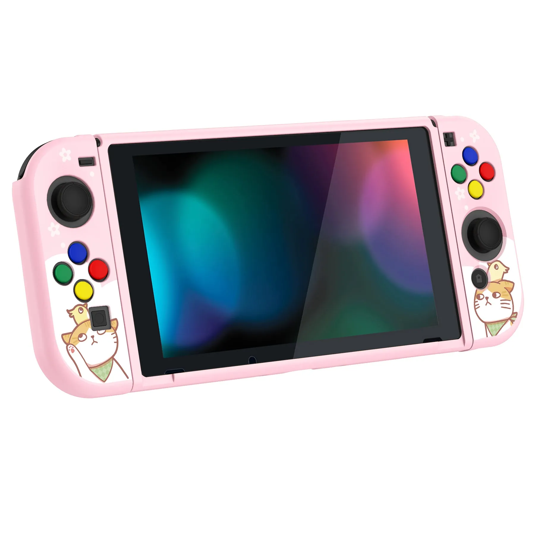 PlayVital Kitten & Chicken Protective Case for NS Switch, Soft TPU Slim Case Cover for NS Switch Joy-Con Console with Colorful ABXY Direction Button Caps - NTU6009