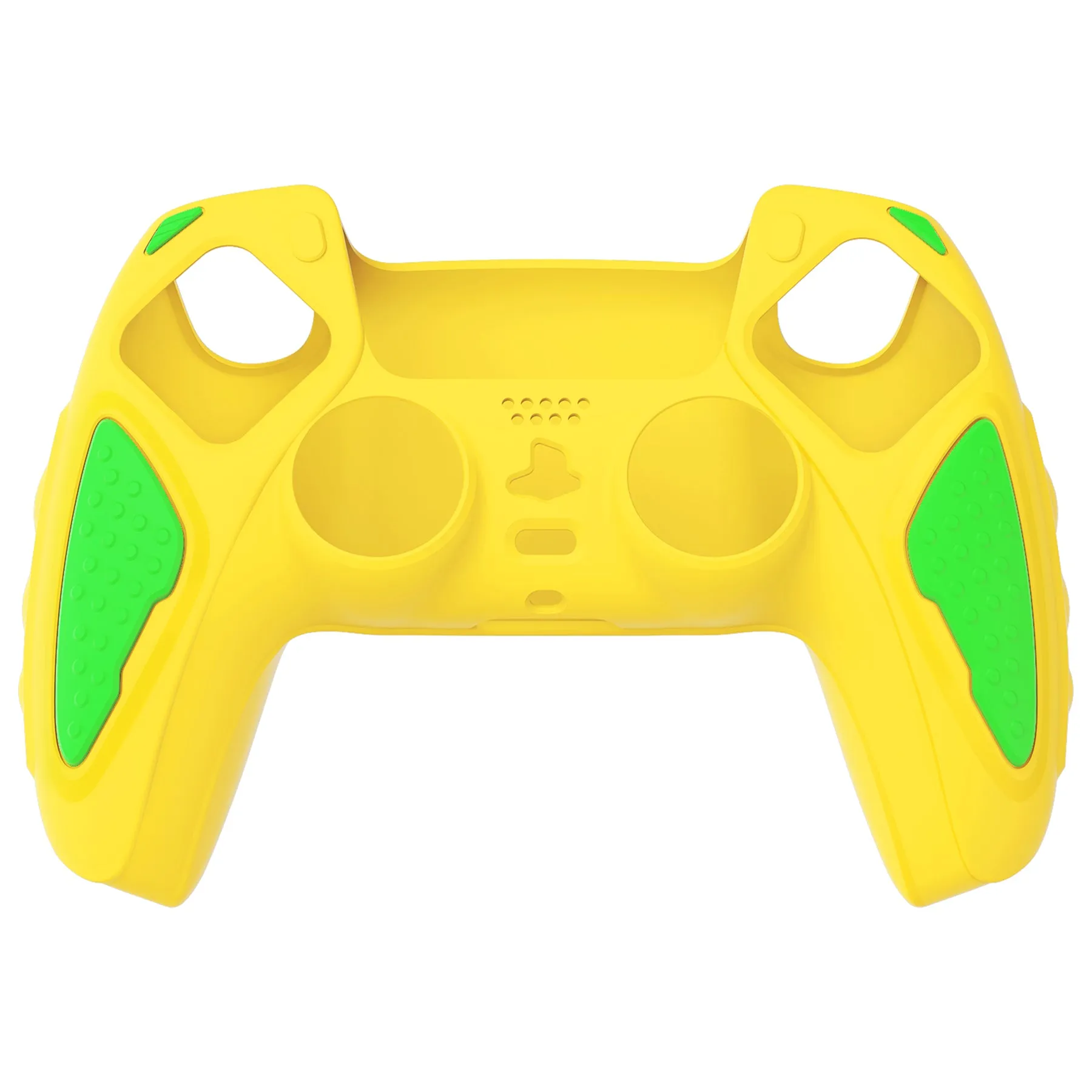 PlayVital Knight Edition Legend Yellow & Green Two Tone Anti-Slip Silicone Cover Skin for ps5 Controller, Soft Rubber Case for ps5 Wireless Controller with Thumb Grip Caps - QSPF016