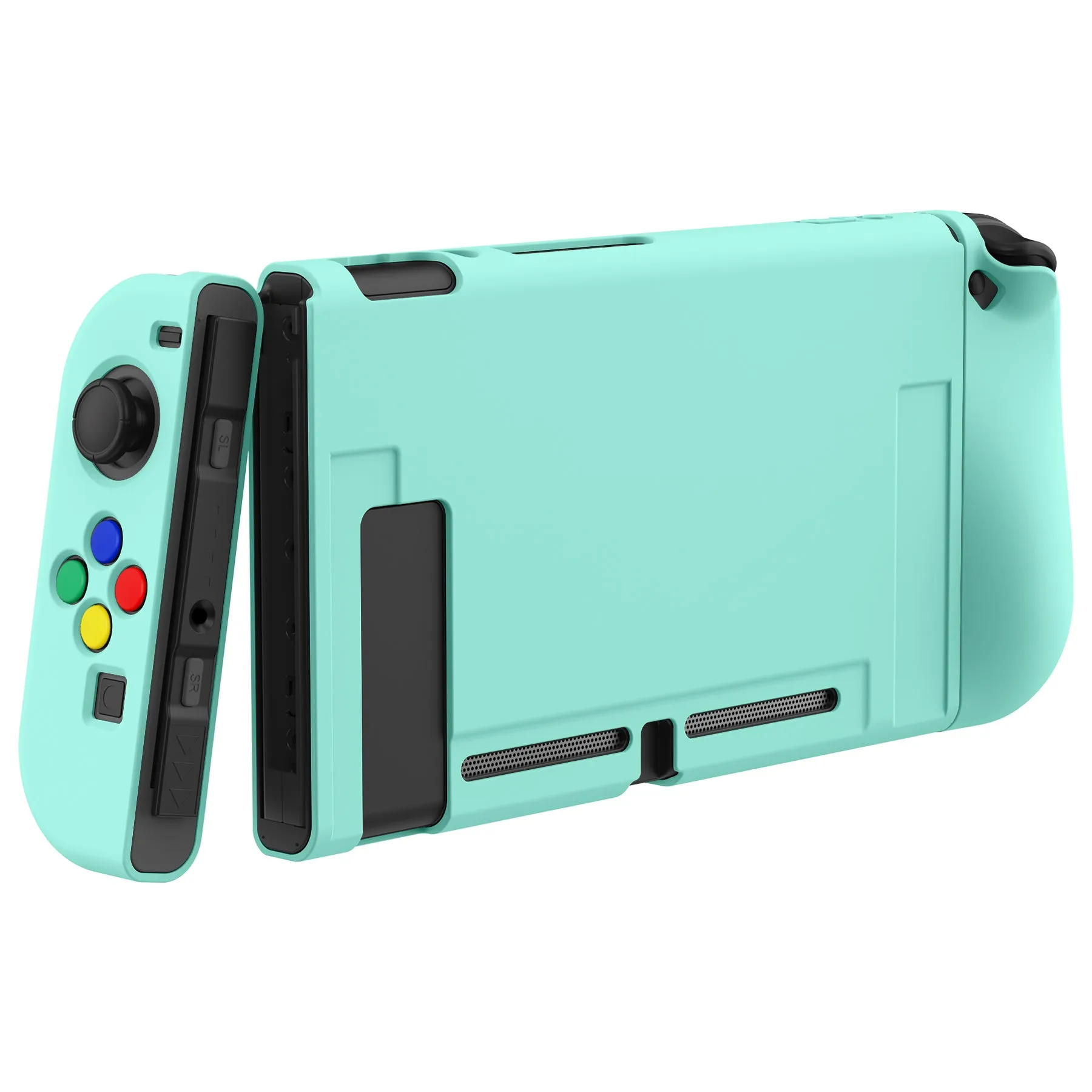 PlayVital Misty Green Protective Case for NS Switch, Soft TPU Slim Case Cover for NS Switch Joy-Con Console with Colorful ABXY Direction Button Caps - NTU6032G2