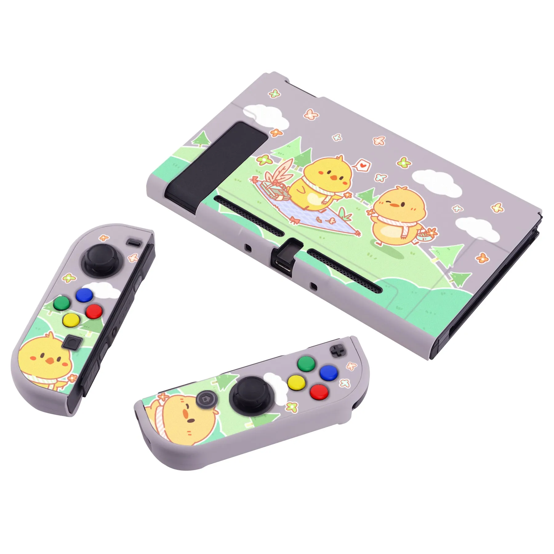 PlayVital Picnic Fair Back Cover for NS Switch Console, NS Joycon Handheld Controller Separable Protector Hard Shell, Dockable Protective Case with Colorful ABXY Direction Button Caps - NTT119