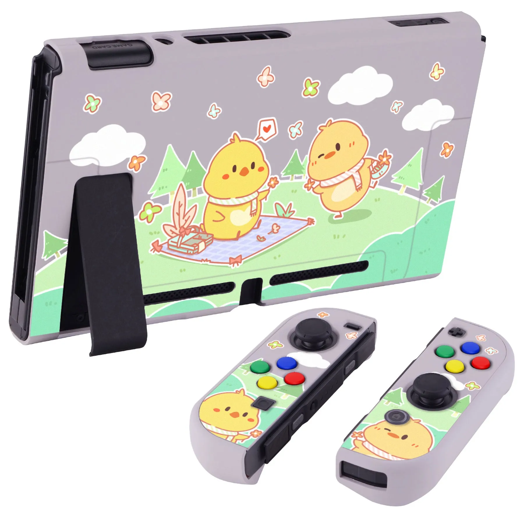 PlayVital Picnic Fair Back Cover for NS Switch Console, NS Joycon Handheld Controller Separable Protector Hard Shell, Dockable Protective Case with Colorful ABXY Direction Button Caps - NTT119