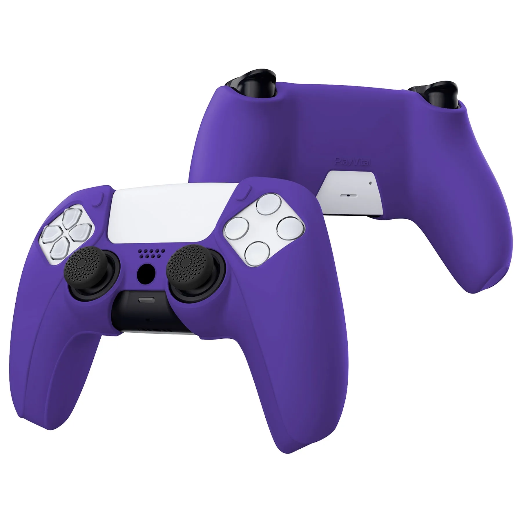 PlayVital Pure Series Ergonomic Anti-Slip Silicone Cover Skin for PS5 Controller, Soft Rubber Grip Case for PS5 Wireless Controller Fits with Charging Station with 6 Thumb Grip Caps - Purple- EKPFP006