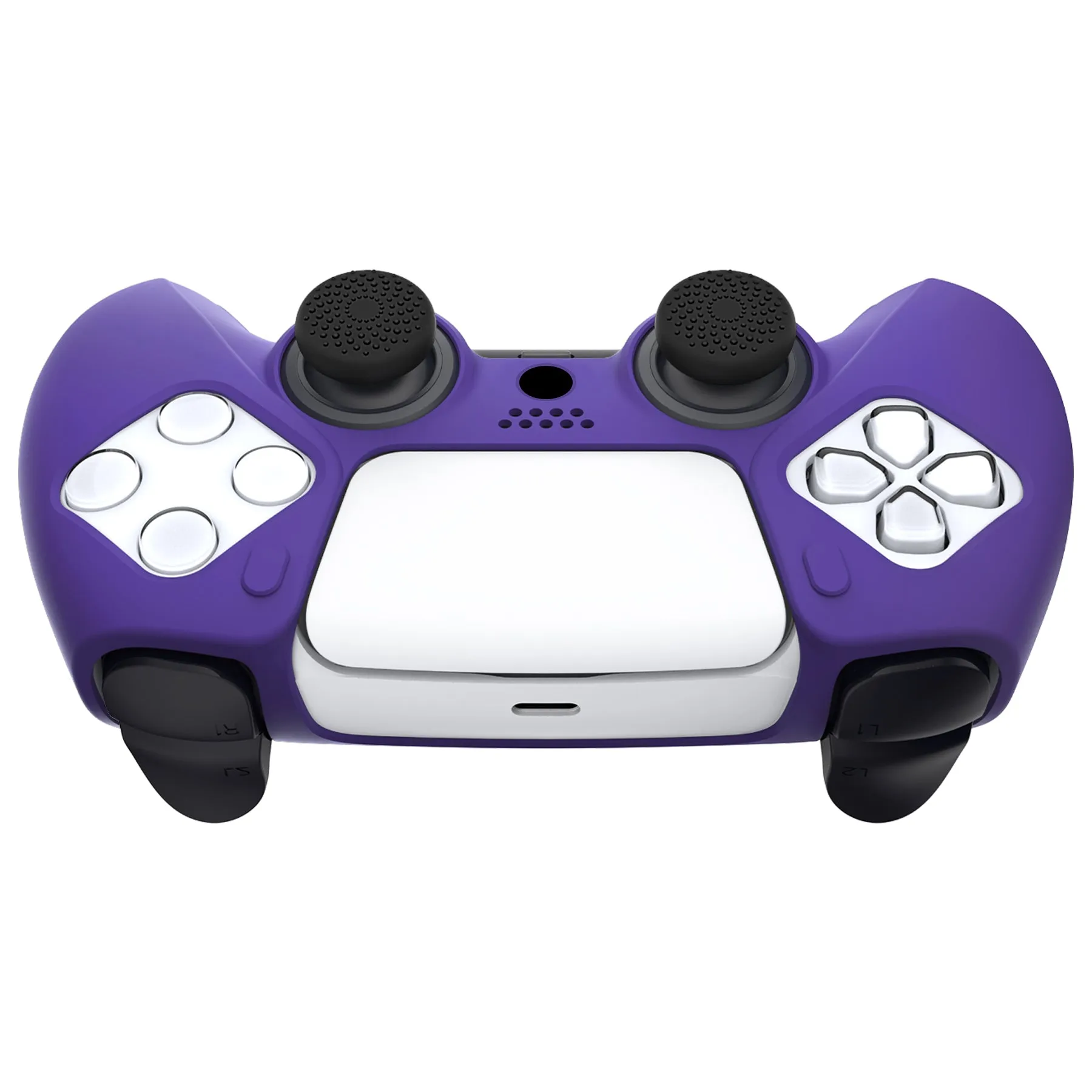 PlayVital Pure Series Ergonomic Anti-Slip Silicone Cover Skin for PS5 Controller, Soft Rubber Grip Case for PS5 Wireless Controller Fits with Charging Station with 6 Thumb Grip Caps - Purple- EKPFP006