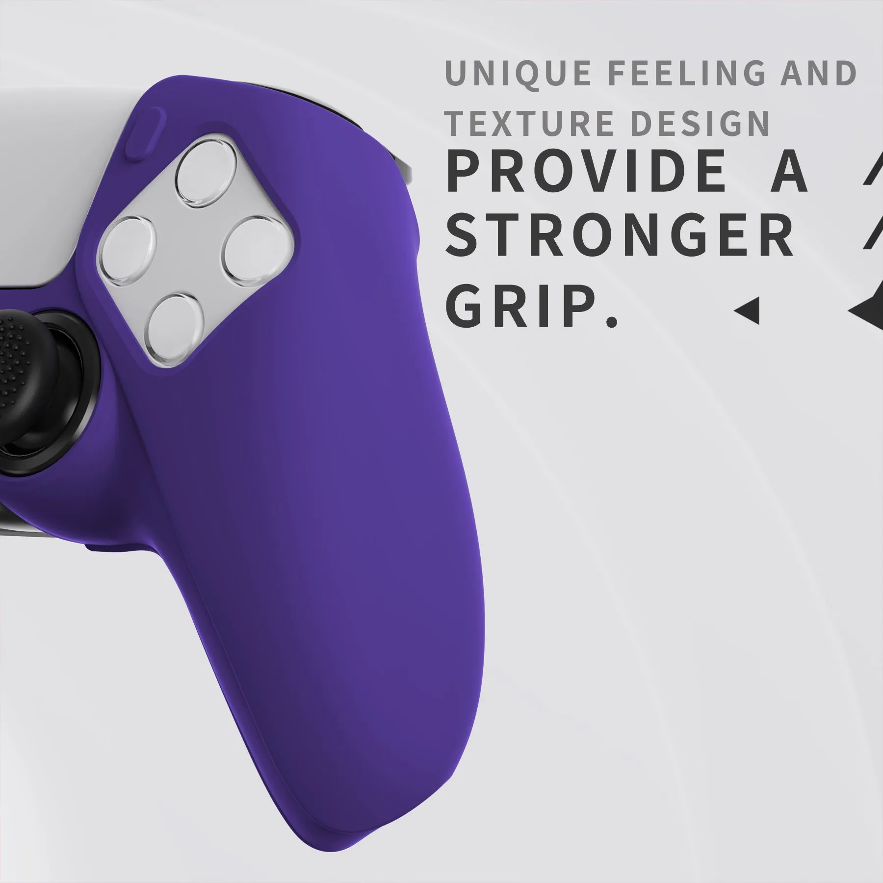 PlayVital Pure Series Ergonomic Anti-Slip Silicone Cover Skin for PS5 Controller, Soft Rubber Grip Case for PS5 Wireless Controller Fits with Charging Station with 6 Thumb Grip Caps - Purple- EKPFP006