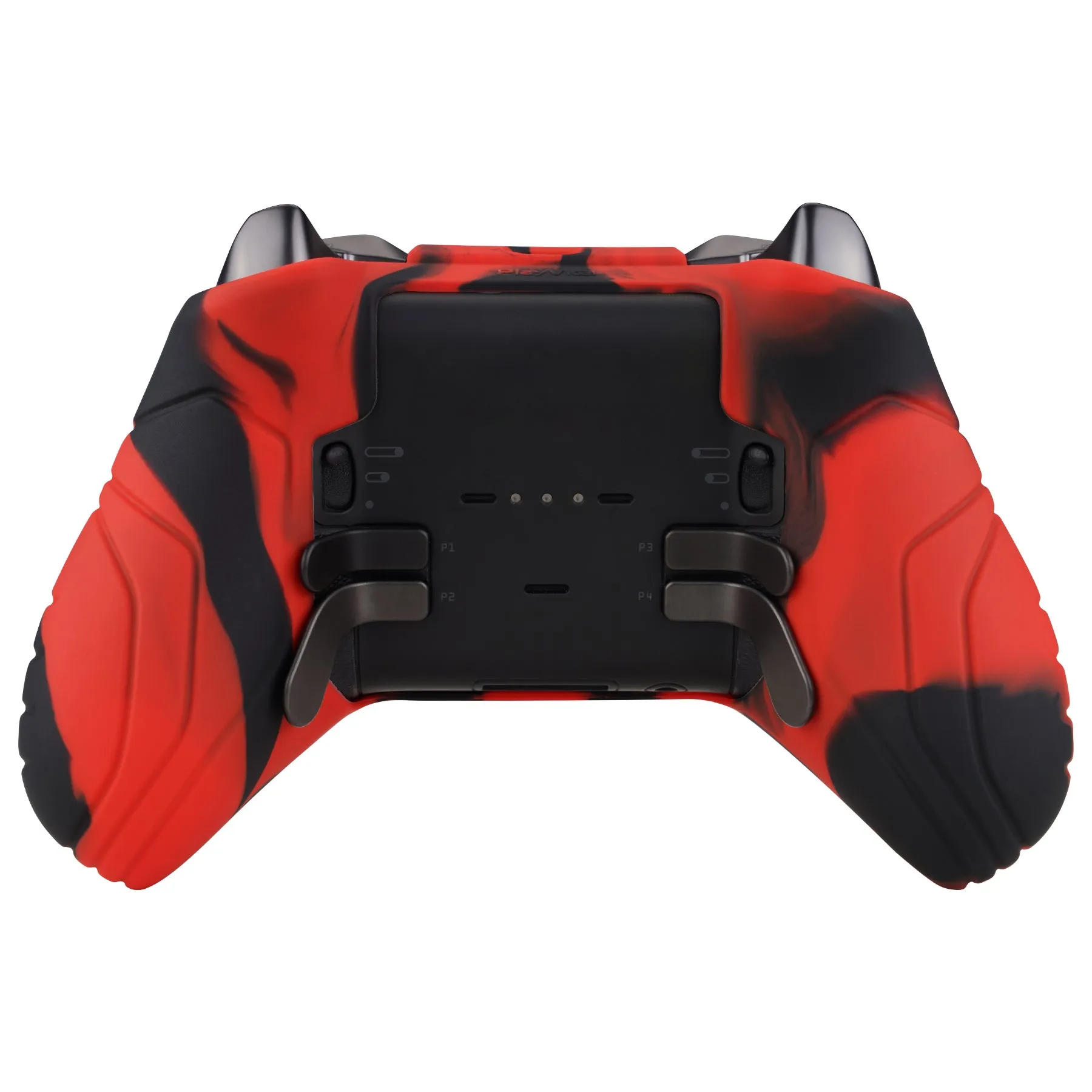 PlayVital Samurai Edition Anti Slip Silicone Case Cover for Xbox Elite Wireless Controller Series 2, Ergonomic Soft Rubber Skin Protector for Xbox Elite Series 2 with Thumb Grip Caps - Red & Black - XBE2M004