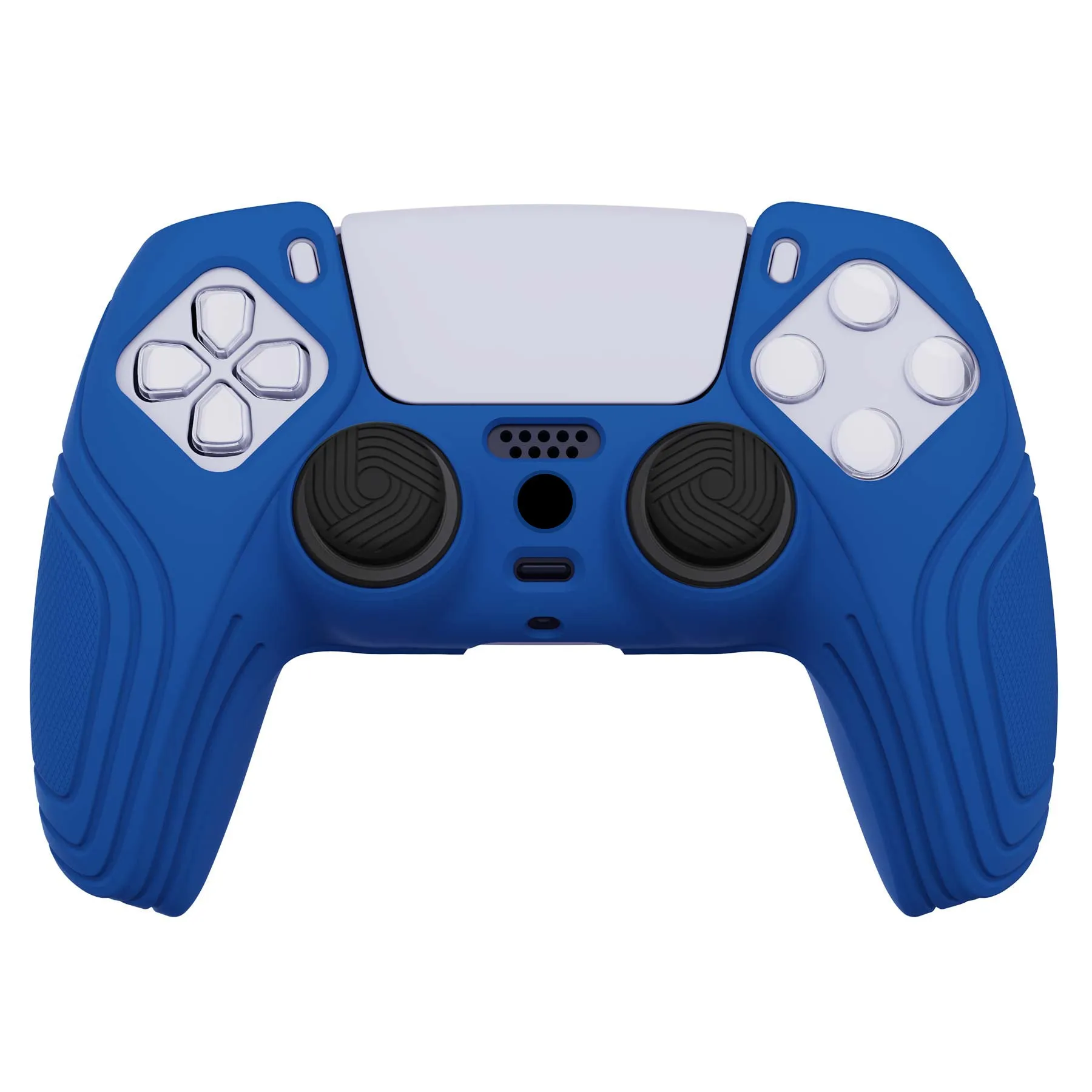 PlayVital Samurai Edition Blue Anti-slip Controller Grip Silicone Skin, Ergonomic Soft Rubber Protective Case Cover for PlayStation 5 PS5 Controller with Black Thumb Stick Caps - BWPF008