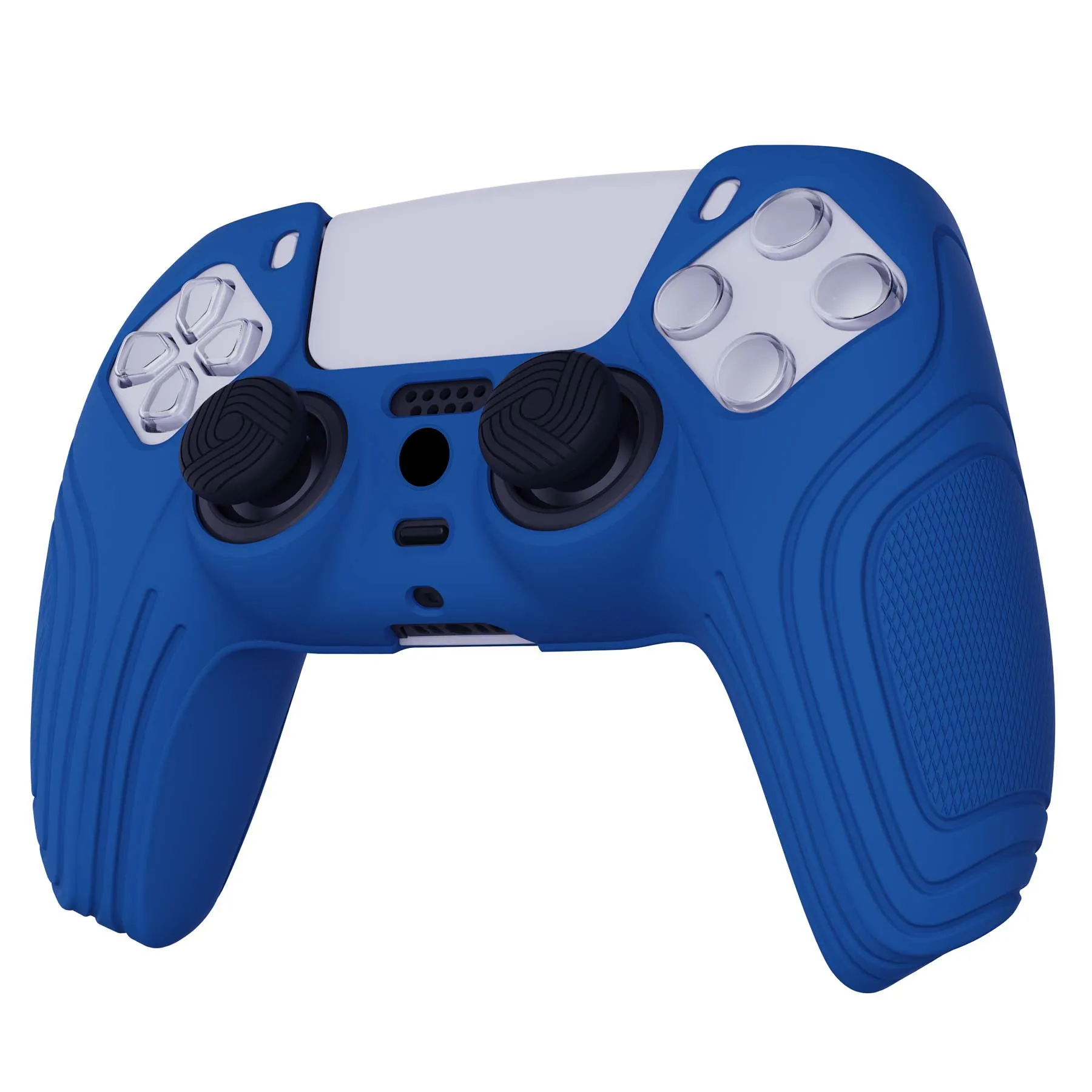 PlayVital Samurai Edition Blue Anti-slip Controller Grip Silicone Skin, Ergonomic Soft Rubber Protective Case Cover for PlayStation 5 PS5 Controller with Black Thumb Stick Caps - BWPF008