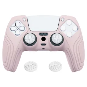 PlayVital Samurai Edition Pink Anti-slip Controller Grip Silicone Skin, Ergonomic Soft Rubber Protective Case Cover for PlayStation 5 PS5 Controller with White Thumb Stick Caps - BWPF005