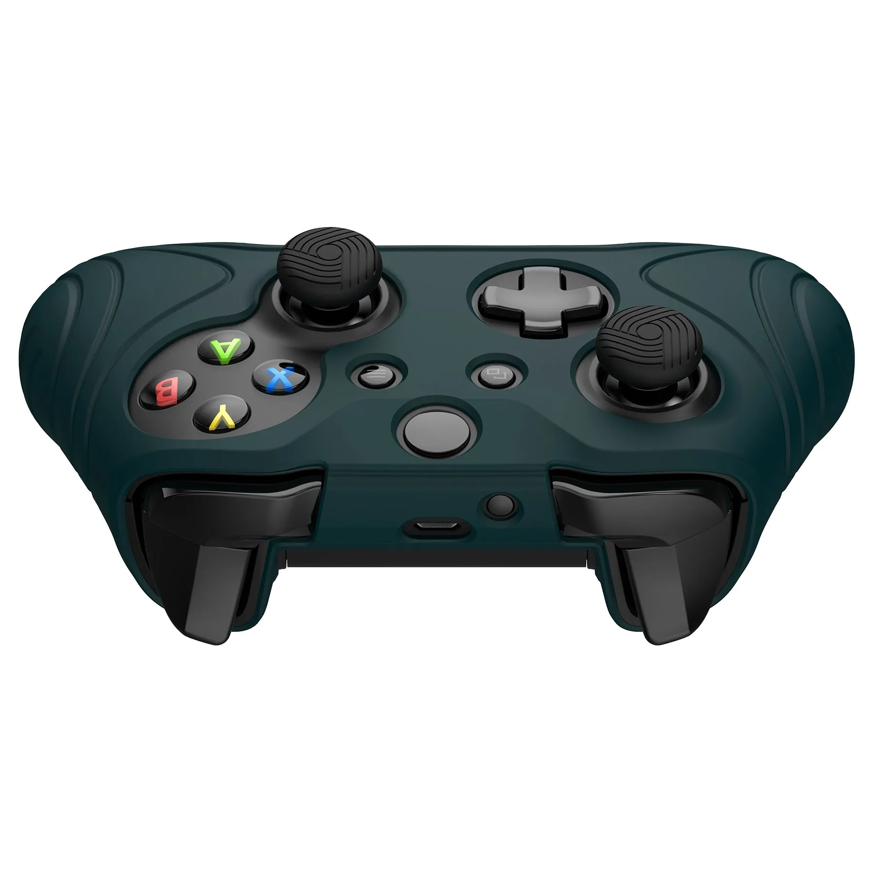 PlayVital Samurai Edition Racing Green Anti-Slip Controller Grip Silicone Skin for Xbox One X/S Controller, Ergonomic Soft Rubber Protective Case Cover for Xbox One S/X Controller with Black Thumb Stick Caps - XOQ037