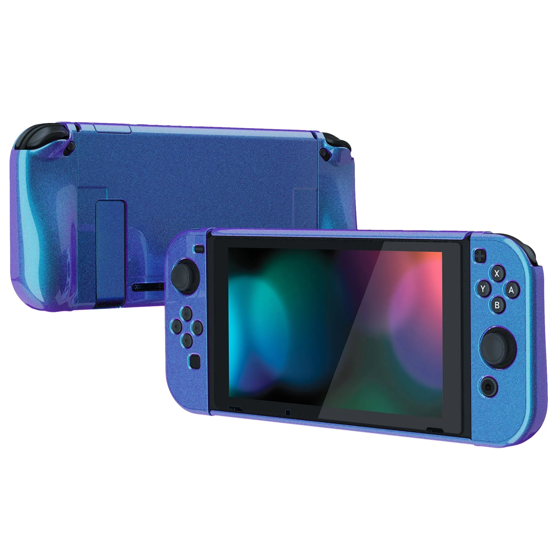 PlayVital UPGRADED Glossy Dockable Case Grip Cover for NS Switch, Ergonomic Protective Case for NS Switch, Separable Protector Hard Shell for Joycon - Chameleon Purple Blue - ANSP3001