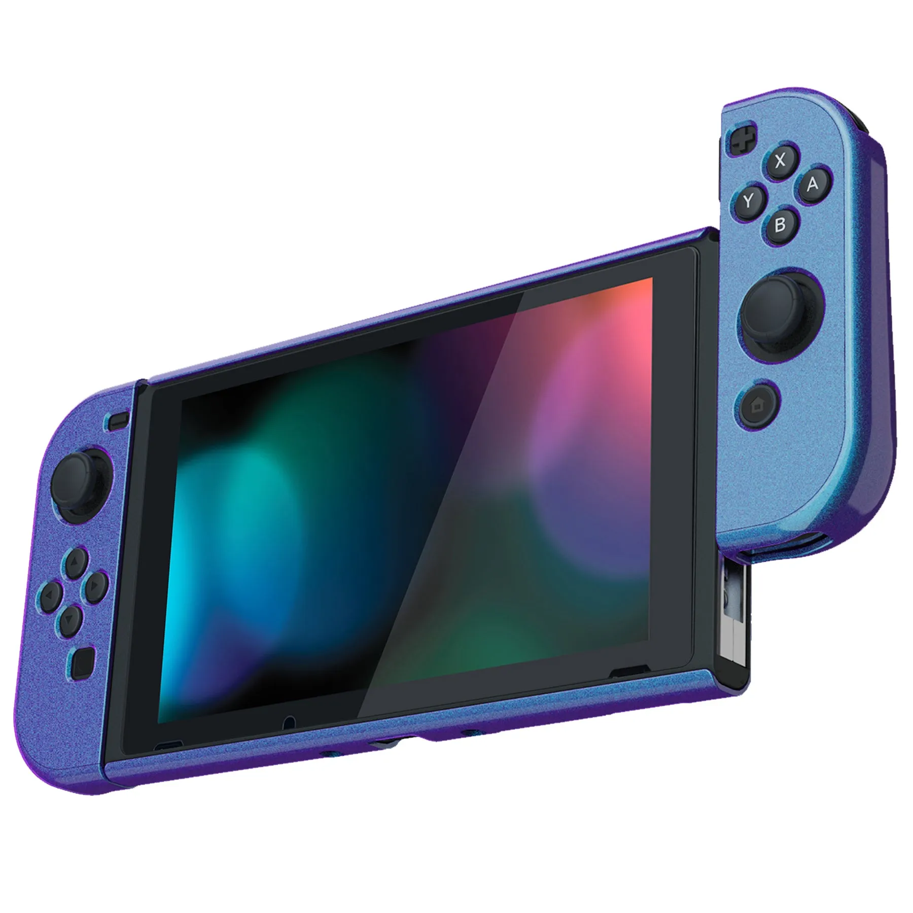 PlayVital UPGRADED Glossy Dockable Case Grip Cover for NS Switch, Ergonomic Protective Case for NS Switch, Separable Protector Hard Shell for Joycon - Chameleon Purple Blue - ANSP3001