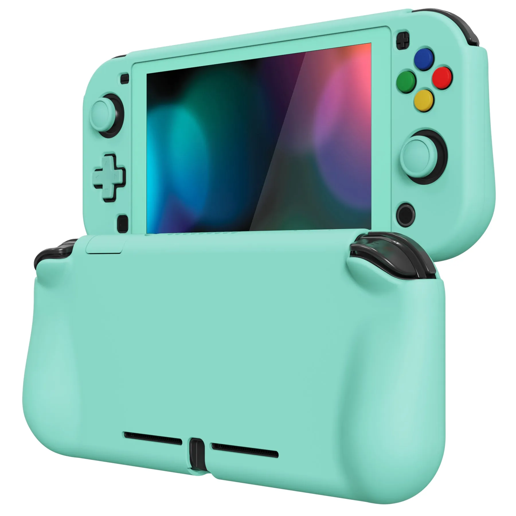 PlayVital ZealProtect Protective Case for Nintendo Switch Lite, Hard Shell Ergonomic Grip Cover for Nintendo Switch Lite w/Screen Protector & Thumb Grip Caps & Button Caps - Misty Green - PSLYP3005